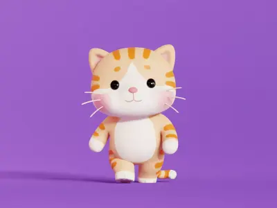 Cat Cartoon Character Rigged Animated Orange Chibi Kawaii Low-poly 3D model