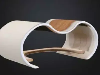 Modern Organic Bench Fluid Wood  White Seating Low-poly 3D model