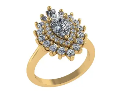Cluster style pear cut diamond ring 3D print model