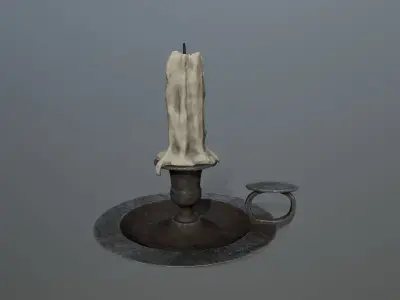 Candlestick candle on metal plate Low-poly 3D model