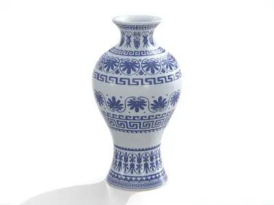 Decorative Ceramic Vase with Blue Pattern Low-poly 3D model