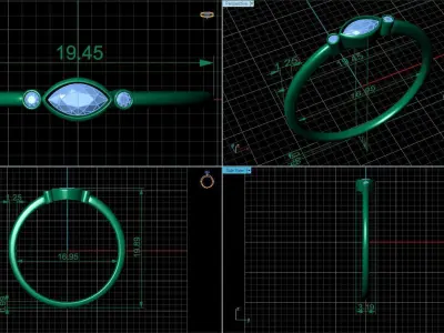 Delicate Three Diamond ring with  Marquise  Diamond 3D print model