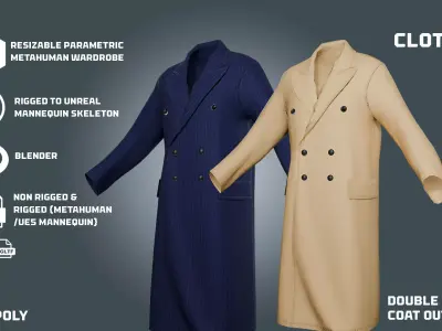 double breasted COAT - clothyfic outfit Low-poly 3D model