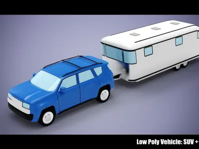Low Poly Vehicle -  SUV plus Caravan Low-poly 3D model
