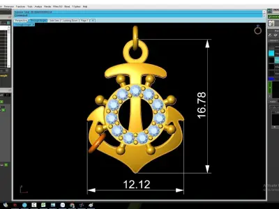 Luxury Anchor Symbol Pendant with Gemstone Accents  3044 3D print model