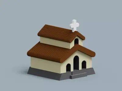 Voxel Church Low-poly 3D model