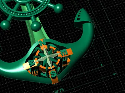 Anchor Pendant With Nautical Star and Rudder 3D print model