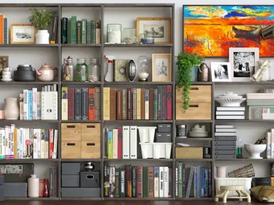 Set-194 living room with bookshelves and paintings 3D model