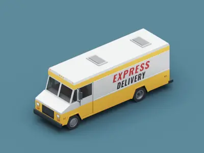Stylized Cartoon Delivery Step Van 80s Low-poly 3D model