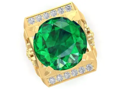 Luxury Emerald Gemstone Men Ring with Lion Symbol  2141  3D print model