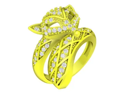 Artistic Floral Leaf Diamond Ring 3D Model for Women  4333 3D print model