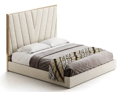 Grayish Upholstered luxury King Size Bed 3D model