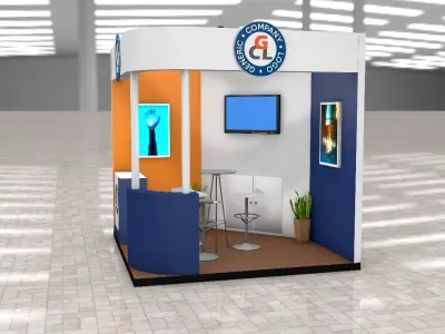 Exhibition Stand Booth stall 3x3m Height 300cm 2 Sides Open 3D model