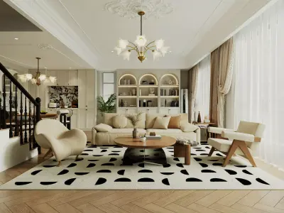 French Eclectic Vintage Living Room 3D model  3D model