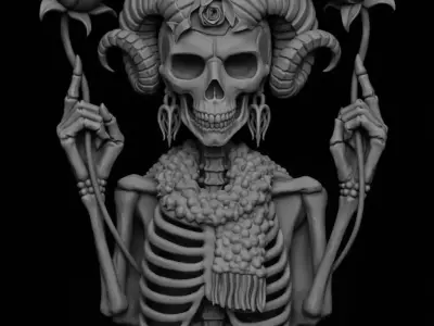 Aries sign Zodiac  Skeleton horns and roses 3D printable Model 3D print model