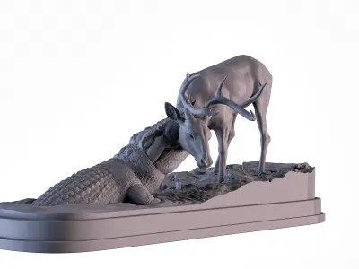 Crocodile attack Deer 3D print model