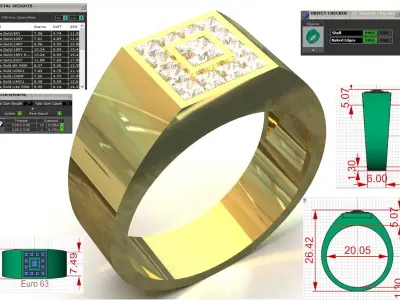 Square Paved Signet Ring with Grid Motif model mr0306 3D print model