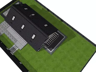 Modern Family House 3D Model with Garden and Fence 3D model