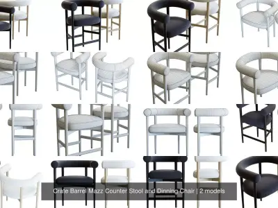 Crate Barrel Mazz Counter Stool and Dinning Chair 3D Model Collection