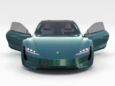 Tesla Roadster 2020 Green with interior and chassis 3D model