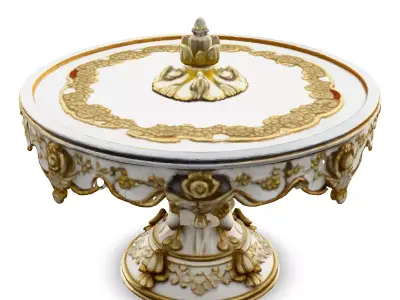 Luxury Rococo Round Table with Gold Accents Low-poly 3D model