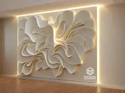 modern panel wall decor set wall relief mural CNC 80 3D model