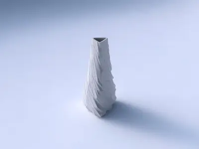 Vase puffy tipped triangle with fine twisted organic cells 3D print model