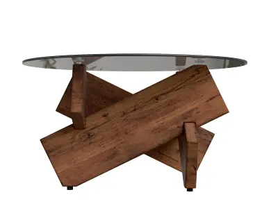 Modern Minimalist Wood Legs Tempered Glass Top Coffee Table Low-poly 3D model