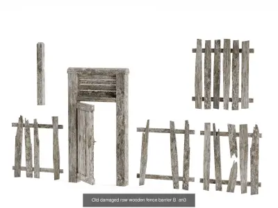 Old damaged raw wooden fence barrier collection da1