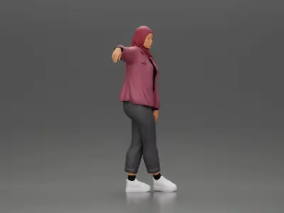 Beautiful Girl in Hijab and Jacket Leaning on the Car with Hand 3D print model
