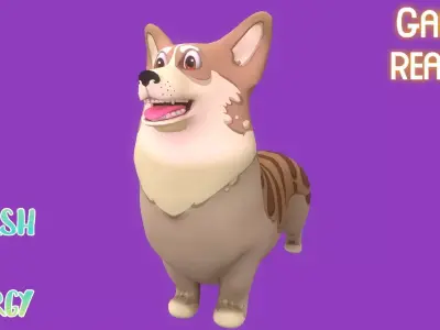 Animated Stylized Striped Brown Welsh Corgy  Low-poly 3D model