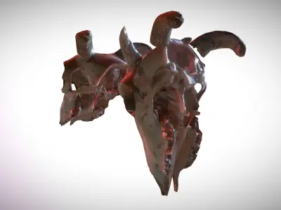 Photorealistic scanned low poly cow skull with removable horns Low-poly 3D model