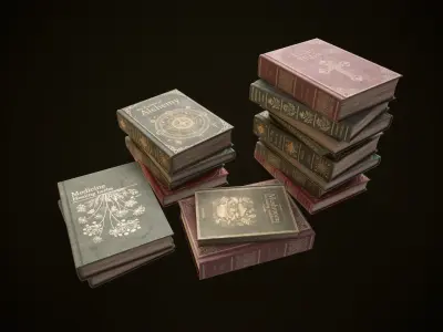 Vintage shelf with books Low-poly 3D model