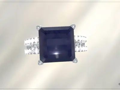 Ring with big black stone and diamond Free low-poly 3D model