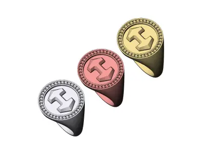 Diamond Super H Hermes signet ring US sizes 7 8 9 3D print model