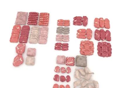3D meat and sausage varieties model Low-poly 3D model