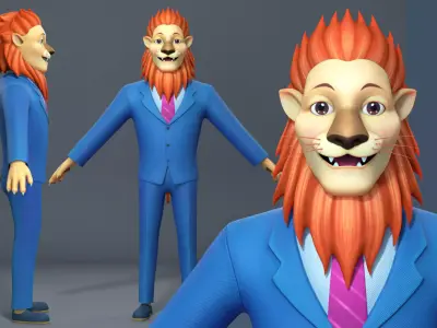 Cartoon lion business suit  character Low-poly 3D model