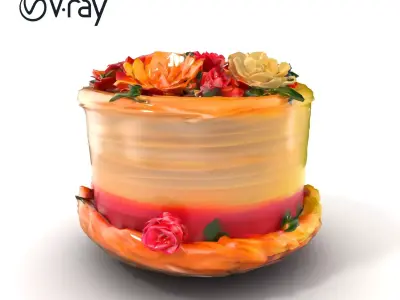 Celebratory Fondant Cake with Sugar Flowers model pack Low-poly 3D model