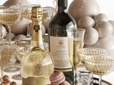 Birthday Holiday Decoration with cakes and balloons and gifts 3D model