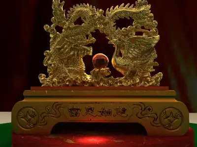 Chinese dragon and Phoenix 3D model