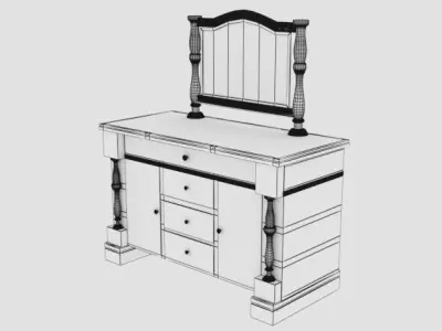 Wooden Drawer with mirror Low-poly 3D model