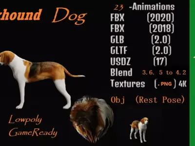 American Foxhound Dog Low-poly 3D model