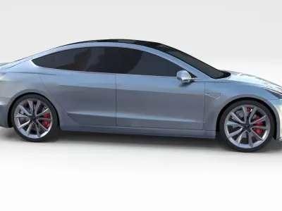 Tesla Model 3 with Chassis Silver 3D model