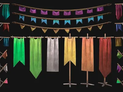 Medieval Flags Pack Low-poly 3D model
