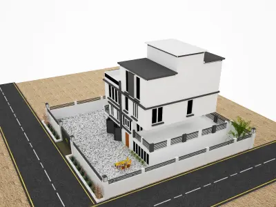 Low Poly Exterior house on deserted street Free low-poly 3D model