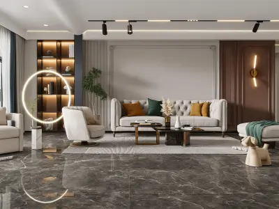 Modern Luxury Living Room Interior 3D Model 3ds Max V Ray Low-poly 3D model