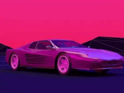 looks like a ferrari retro wave lowpoly 3D model