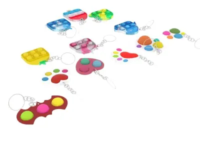 Simple Dimples and Pop It Fidget Toy Keychains Set 3D model