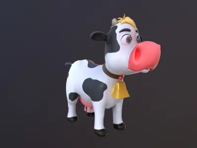 Asset - Cartoons - Character - Cow - Rig - Hight Poly Low-poly 3D model