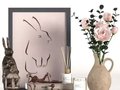 rose flower and rabbit lantern 3D model